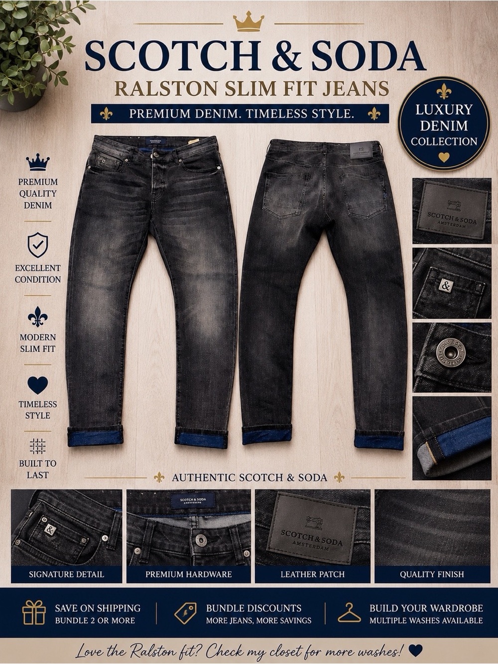 Scotch & Soda Ralston Slim Fit Men’s Black Denim Jeans • Size 31/32